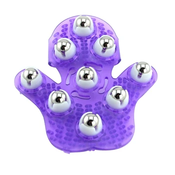 

Palm Shaped Massage Glove Body Massager with 9 360-Degree-Roller Metal Roller Ball Beauty Body Care-Purple