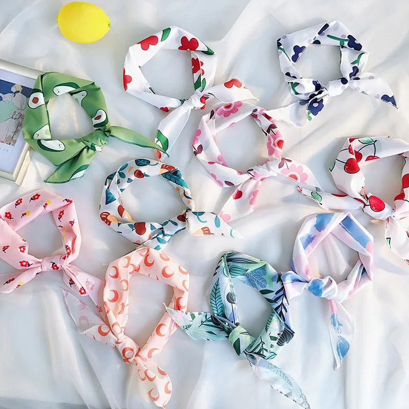 

33*85cm Small Hair Tie Band Decorative Multifunctional Head Wrap Multicolor Stripe Print Kerchief Neck Elegant Triangle Scarf