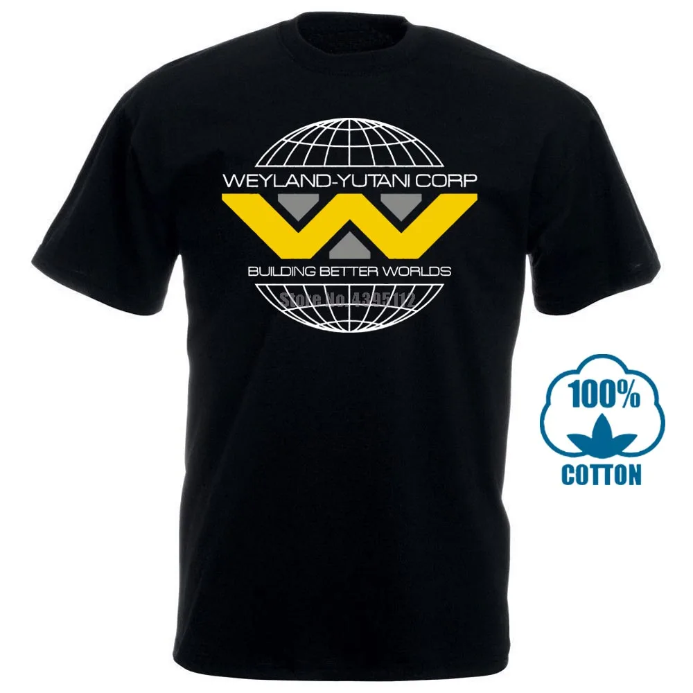 Мужские дизайнерские футболки Weyland Yutani Global Aliens, хлопок, летние популярные футболки с коротким рукавом - Цвет: Черный