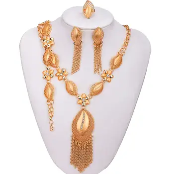 

Bridal Gift Nigerian Wedding African Beads Jewelry Set Brand Woman Fashion Dubai Gold Color Jewelry Set Wholesale Design