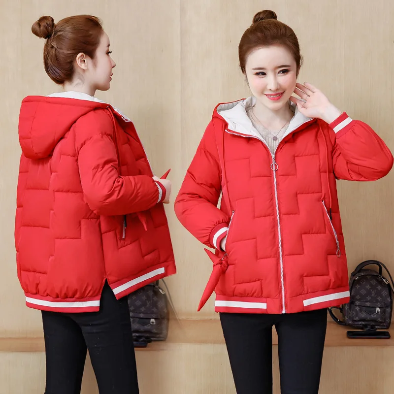 

Hooded Short Cotton Coat Women's 23019 Autumn And Winter New Style Korean-style Loose-Fit BF Short-height Simple Fashion Cotton-