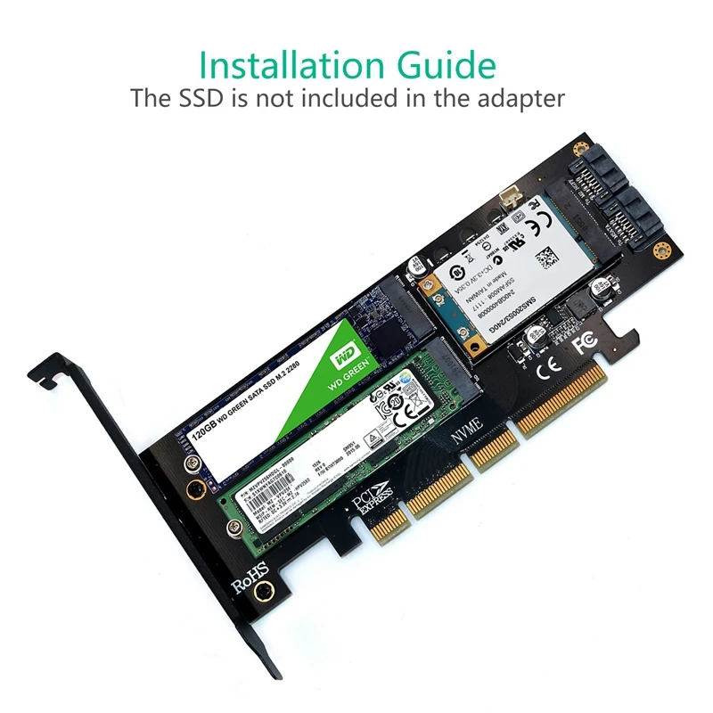 AAAJ-3 в 1 PCI-E 4X на SATA SSD M.2 NGFF NVME и SATA3 адаптер конвертер карта с кабелем