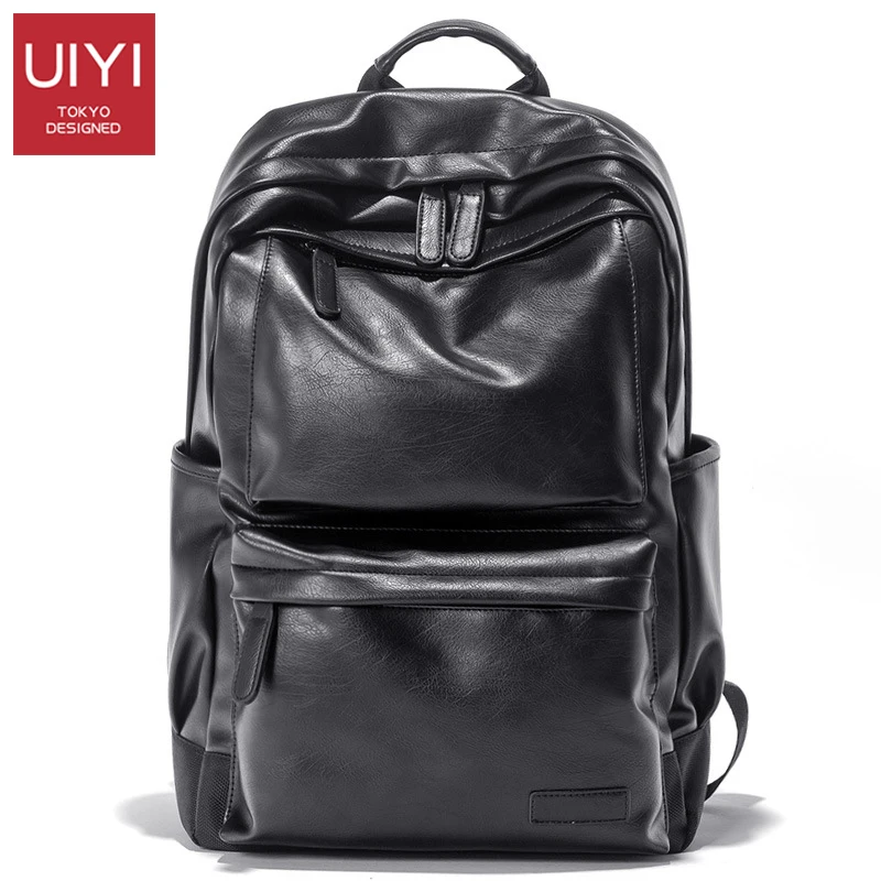 

Large Capacity Men's Backpack Simple Solid Color PU Leather Polyester Men Backpack Preppy Style Student Schoolbag Travel Bag