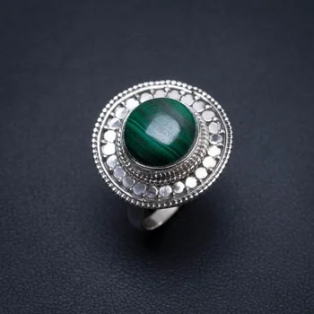 

Natural Malachite Handmade Mexican 925 Sterling Silver Ring, Size 7.75 S3206