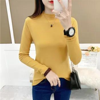 

Knit sweater Women Personalized Curling Sweater Solid color LongSleeved Half High Collar SlimBottom Knit Pullover Sweater top
