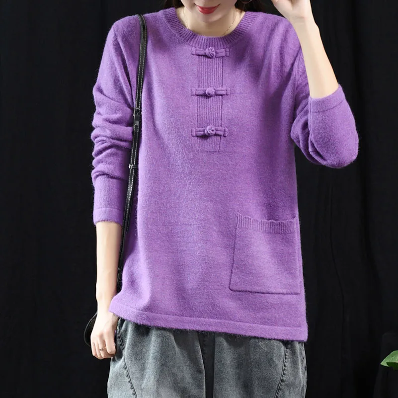 

QPFJQD Vintage Loose Sweaters For Women Spring Autumn Bottoming Shirt Pullover Sweaters Winter Pocket Knit Female Outwear 2019