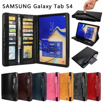 

Tablet Case For Samsung Tab S4 T830-10.5'' Wallet Card Package Oil Wax Skin Leather Flip Stand Strap With Pen Set