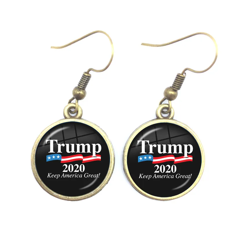 Trump 2020 Glass Cabochon Earrings USA Election Collection Keep America Great  Drop Earrings For Women Girls Support Trump Gift