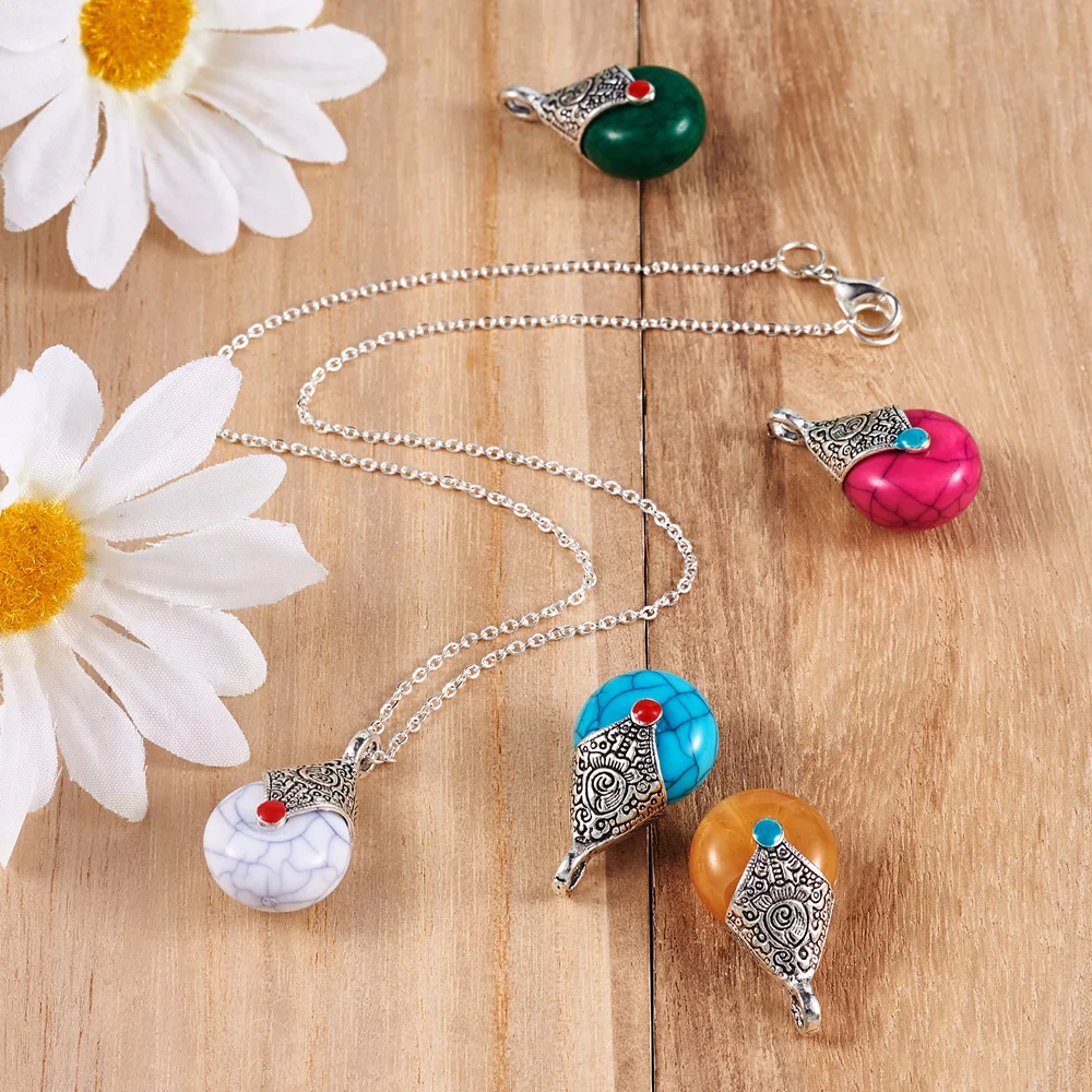 50Pcs Tibetan Style Resin Pendants with Alloy & Enamel Teardrop Charms For DIY Handmade Necklace Earrings Jewelry Accessories