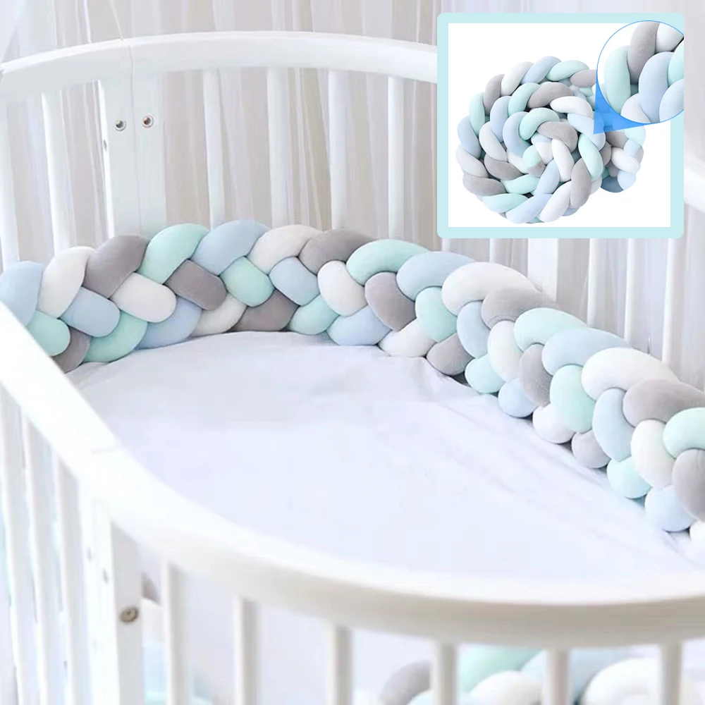 1-3m Baby Crib Handmade Woven Infant Cot Bumper Nursery Bedding Protector Pillow 