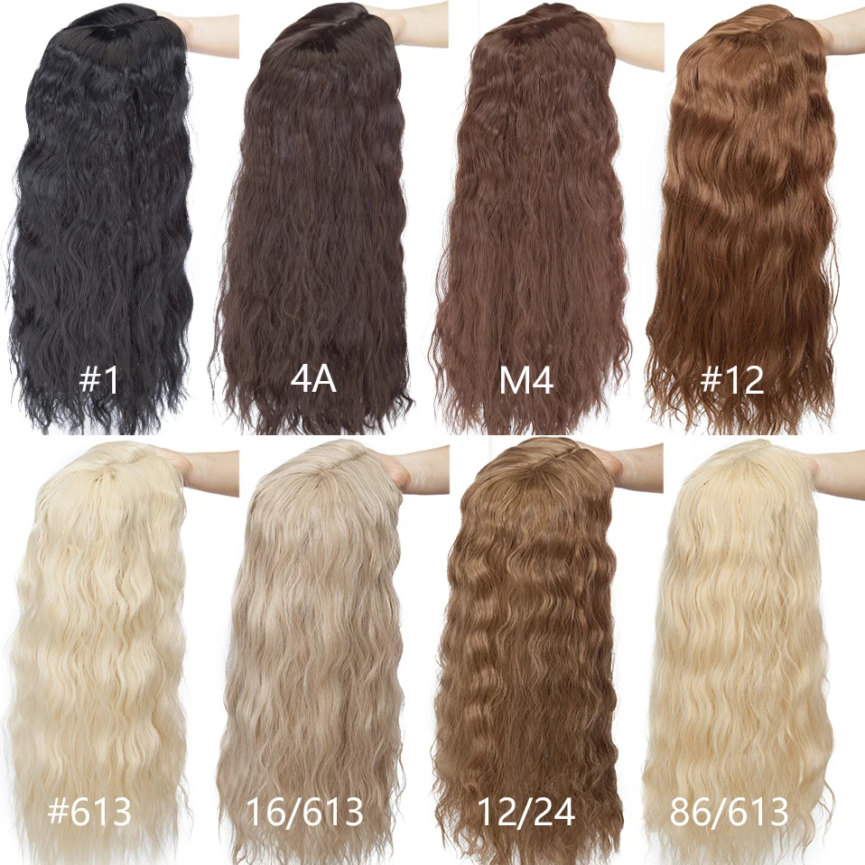 Hair Extensions HAIRRO 20'' Water Wave Clip In Hair Pieces Black Brown Long Corn Wave Synthetic Hair Pieces for Women