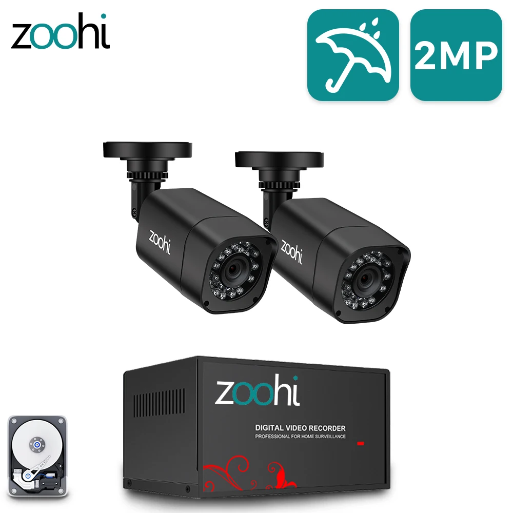 Zoohi CCTV 2CH 720P/1080P комплект камеры AHD P2P HDMI H. 264 DVR система видеонаблюдения