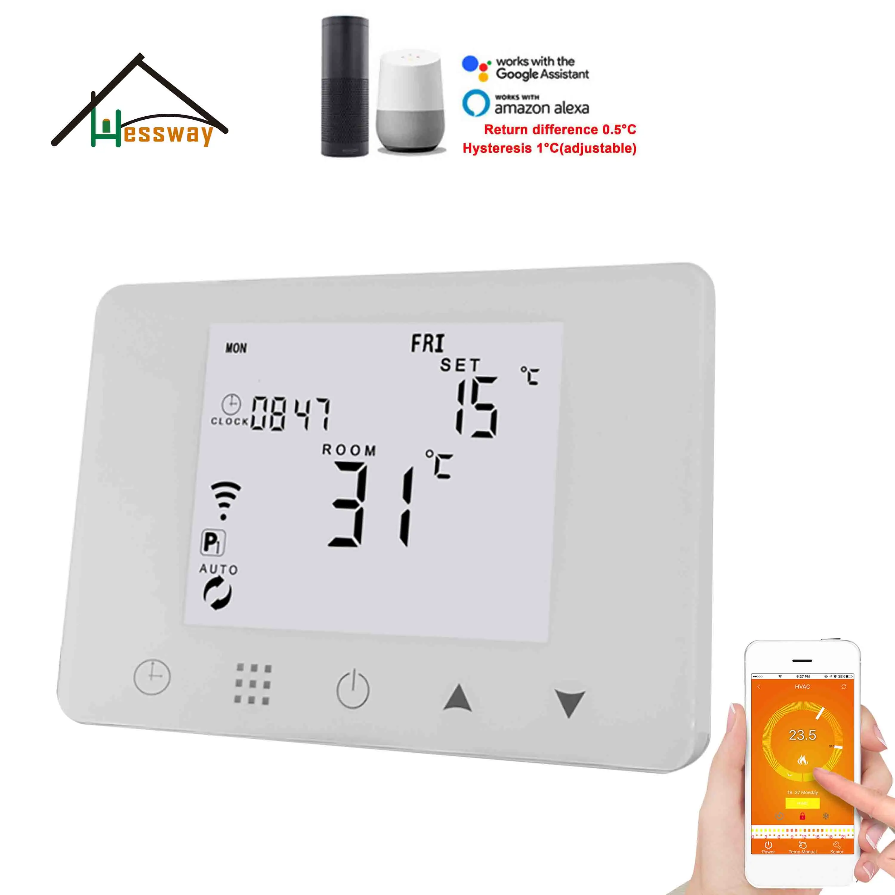 Умный настенный беспроводной комнатный термостат HESSWAY TUYA с поддержкой Wi Fi и RF 3 а/5