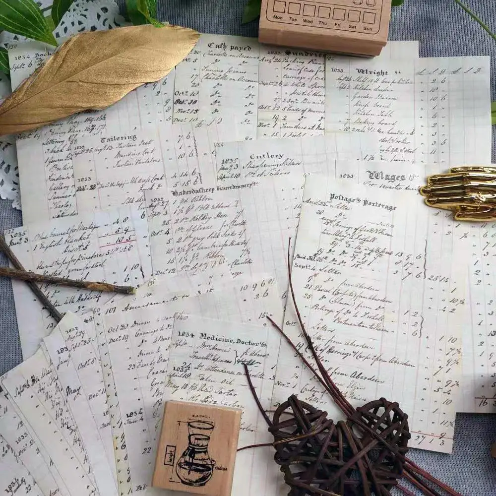 

20 sheets Vintage Junk Journal Retro Handwritten English Waterline Material Paper DIY Scrapbooking planner Diary Album Project