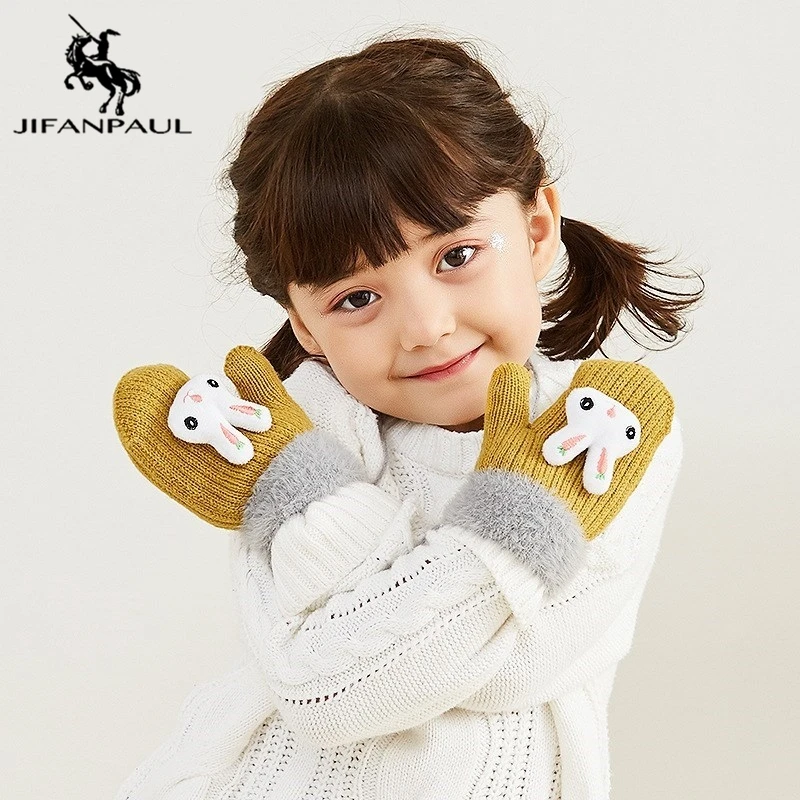 

JIFANPAUL Children's Finger Gloves Winter Warm Men's and Women's Outdoor Halter Neck and Fleece Thick Knit Cute Cartoon