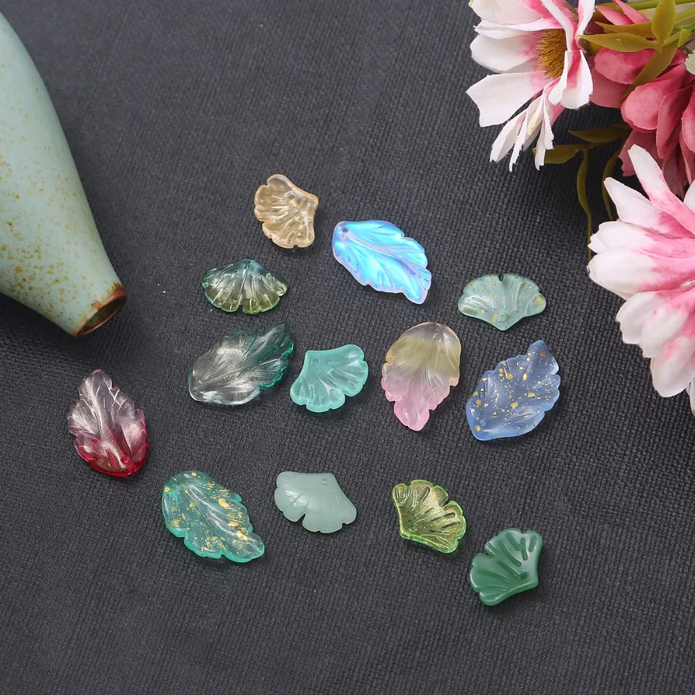 10 teile/los Multi Gradienten Farbe Glas Perlen Verlässt Form Lampwork Bead Für Schmuck Machen Haarnadel Handgemachte DIY Zubehör – Detail 3