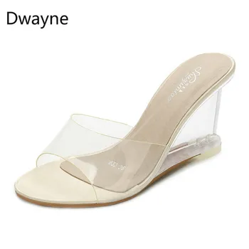 

Dwayne 2020 PVC Jelly Sandals Crystal Leopard Open Toed High Heels Women Transparent Heel Sandals Slippers