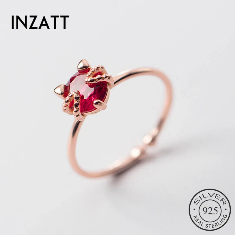 

INZATT Real 925 Sterling Silver Red Zircon Cat Ring For Women Party Cute Fine Jewelry Minimalist Accessories 2019 Gift