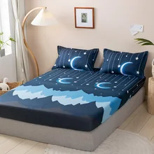 

1pcs 100%Polyester Printed Fitted Sheet Mattress Cover Four Corners With Elastic Band Bed Sheet(no pillowcases)