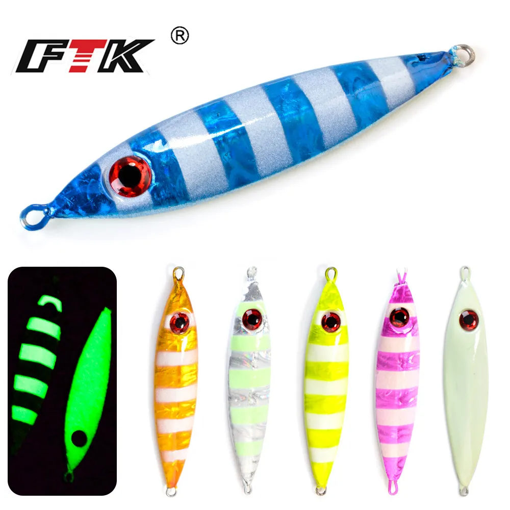

FISH KING 1PC 30G/40g/60G 3D eyes Laser Body Back Luminous Metal Jig Lure Paillette Knife Artificial Hard Bait Sea Fishing Lure