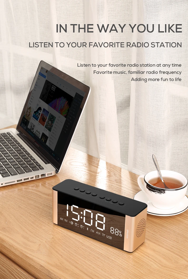IFKOO D3 Мини Bluetooth динамик Будильник беспроводной телефон компьютер ПК ноутбук светодиодный зеркало автомобиля USB портативный сабвуфер