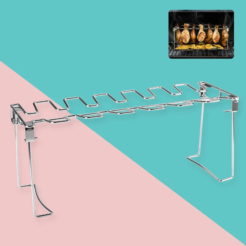 Portable Stainless Steel Folding Chicken Leg Rack With Tray Household Oven Barbecue Plate BBQ Barbecue Tool Utensils