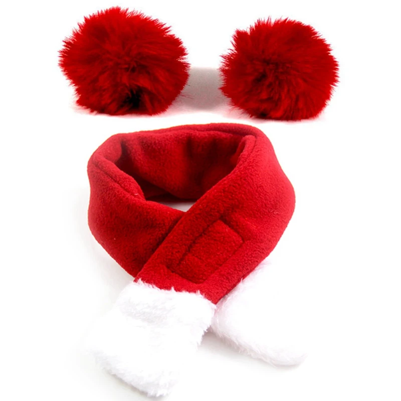 1 Scarf headwear Двусторонний бархатный Рождественский шарф для животного накидка голова цветок Теплый кот Санта Клаус Рождественская одежда для домашних животных - Цвет: 1 Scarf headwear