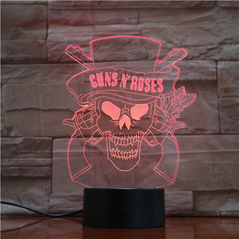 Guns N' Roses, 3D ночник, Usb сенсорный датчик, для комнаты, светильник, подарок фанов, GNR, жесткий рок-группа, логотип, светодиодный ночник, детский