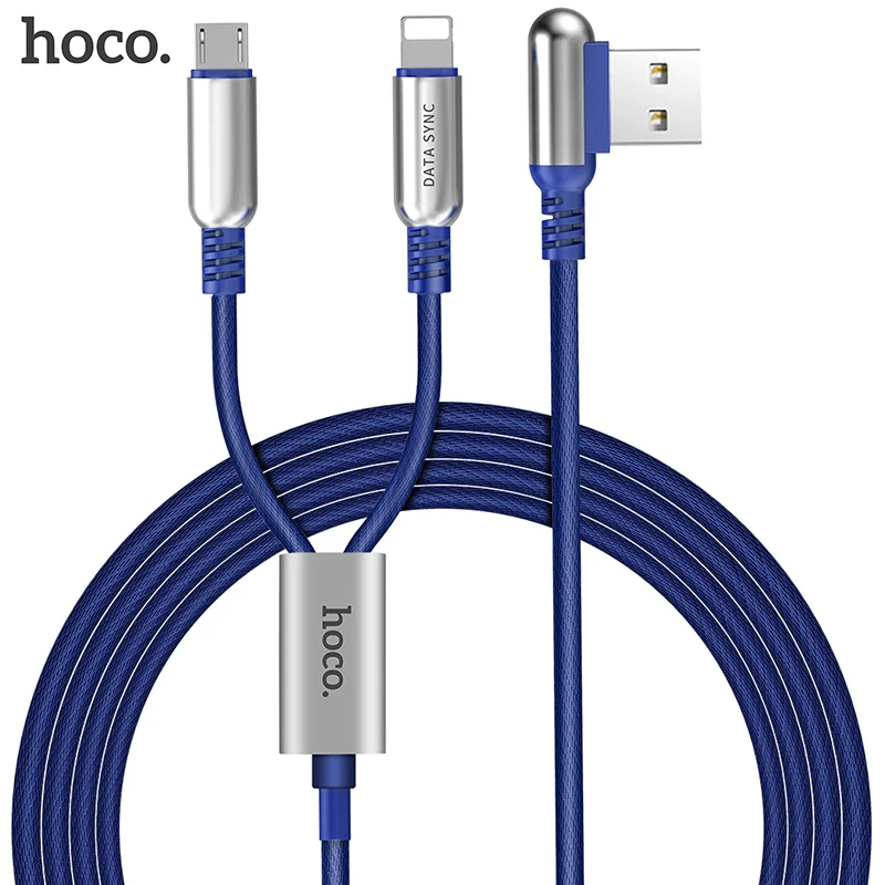 USB кабель HOCO 2 в 1 из цинкового сплава для быстрой зарядки 90 градусов|Кабели
