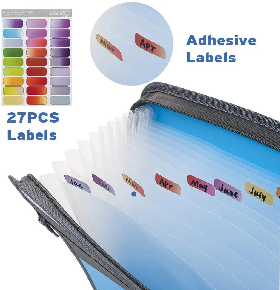 File Folder A4 Expanding File Folder with Sticky Labels 13 Pocket Accordion File Folder Document Organizer Expanding Zipper