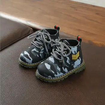 

New Children Shoes Autumn Winter Ankle Boots Boys Camouflage PU Leather Boots Kids Student Short Baby Toddler Boot