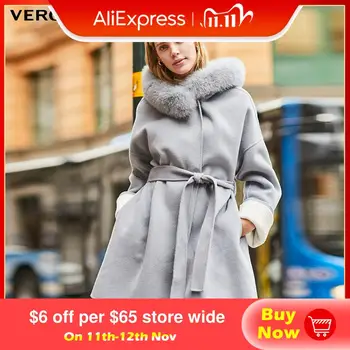 

Vero Moda 100% Wool Double-faced Fox Fur Pure Lace-up Woolen Overcoat | 319327530