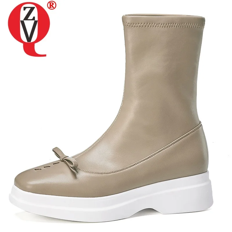 

ZVQ autumn new concise mid calf boots outside comfortable square toe mid heels platform women shoes drop shipping size 34-40