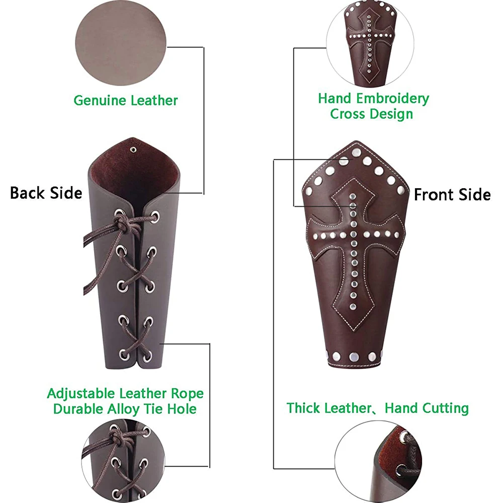 Genuine Leather Punk Rock Biker Wristband Cuff Wrap Gauntlet Armor Cuff Adjustable Medieval Knight Dance Performance Costumes