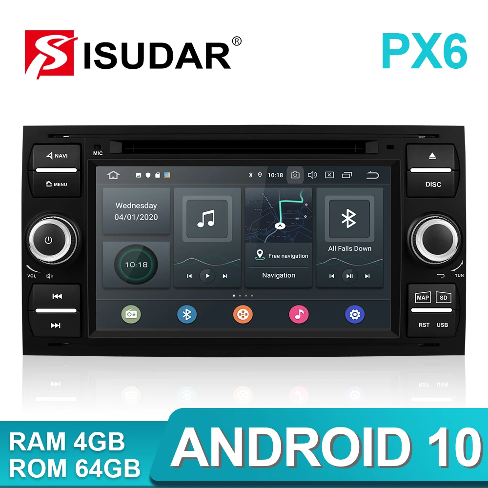 Isudar PX6 2 Din Android 10 GPS Авторадио 7 дюймов для Ford/Mondeo/Focus/Transit/C MAX/S MAX/Fiesta автомобильный