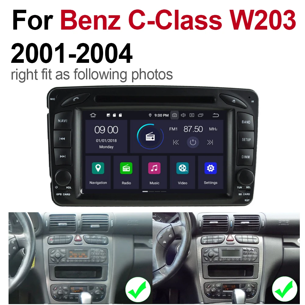 Мультимедийная система для Mercedes Benz C Class W203 2001 ~ 2004 NTG 2 DIN Android 9 GPS навигация Bluetooth Wi Fi