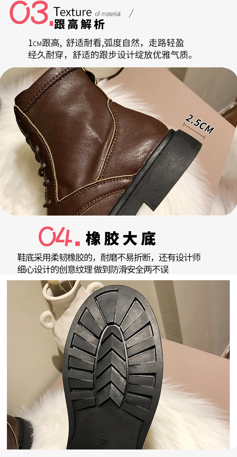Lace Up Women's Leather Boots Flat Heel Round Toe Low Heels booties Booties Ladies Fashion Womens Shoes Boots-women Punk