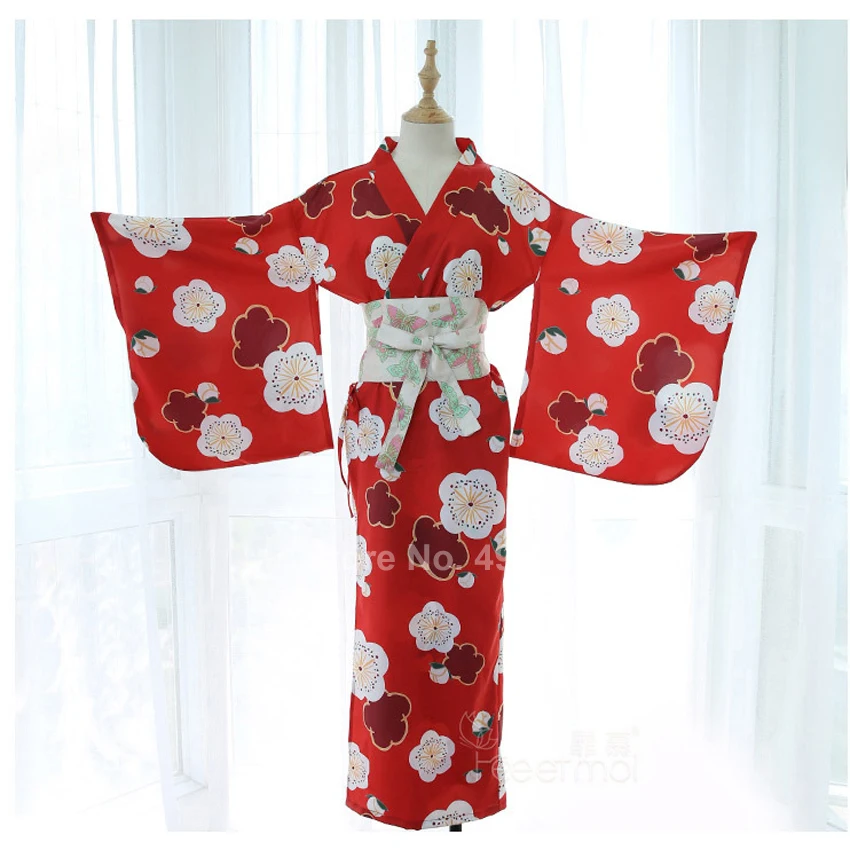 One kimono Харадзюку Восточный японский стиль пижамы для женщин девочек красный цветочный кимоно юката длинный халат свободные сексуальные пижамы Домашняя одежда - Цвет: One kimono
