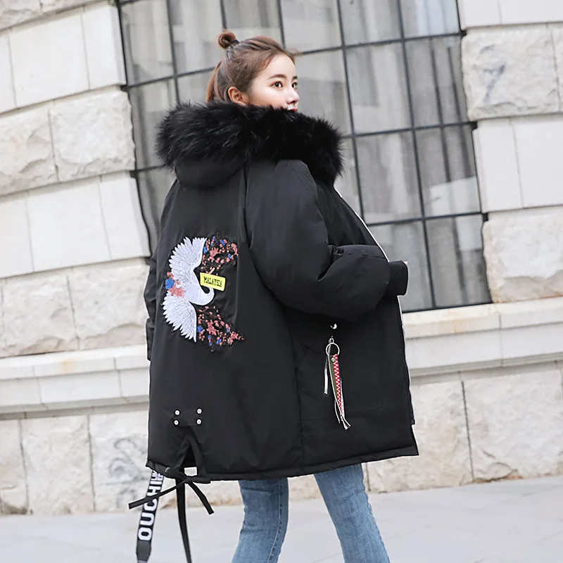 

2018 down Feather Cotton-padded Clothes Women's New Style Korean-style Winter Coat Thick Embroidered Cotton Coat Women's Cotton-