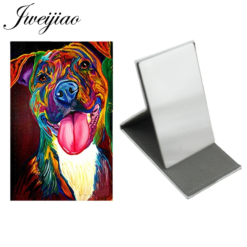 

Youhaken Lovely Painting Pet Dog Stainless Steel Table Desktop Mirror Folding Leather Makeup Travel Purse Mirror Gifts E196