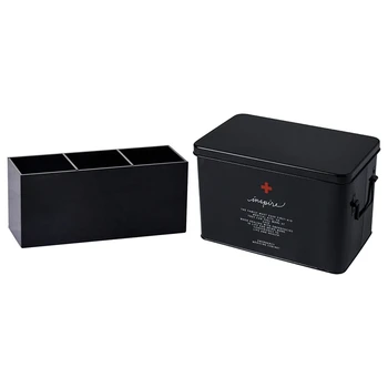 

1 Pcs Acrylic Makeup Organizer Cosmetic Storage Box & 1 Pcs Medicine Box Household Medicine Box Black