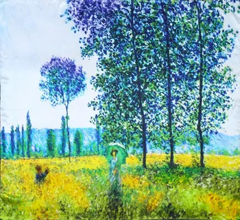 

88*88cm Oil Painting Series Scarf Silk Square Scarf Women Satin Neck Beach Hijab Head Female Foulard 39color