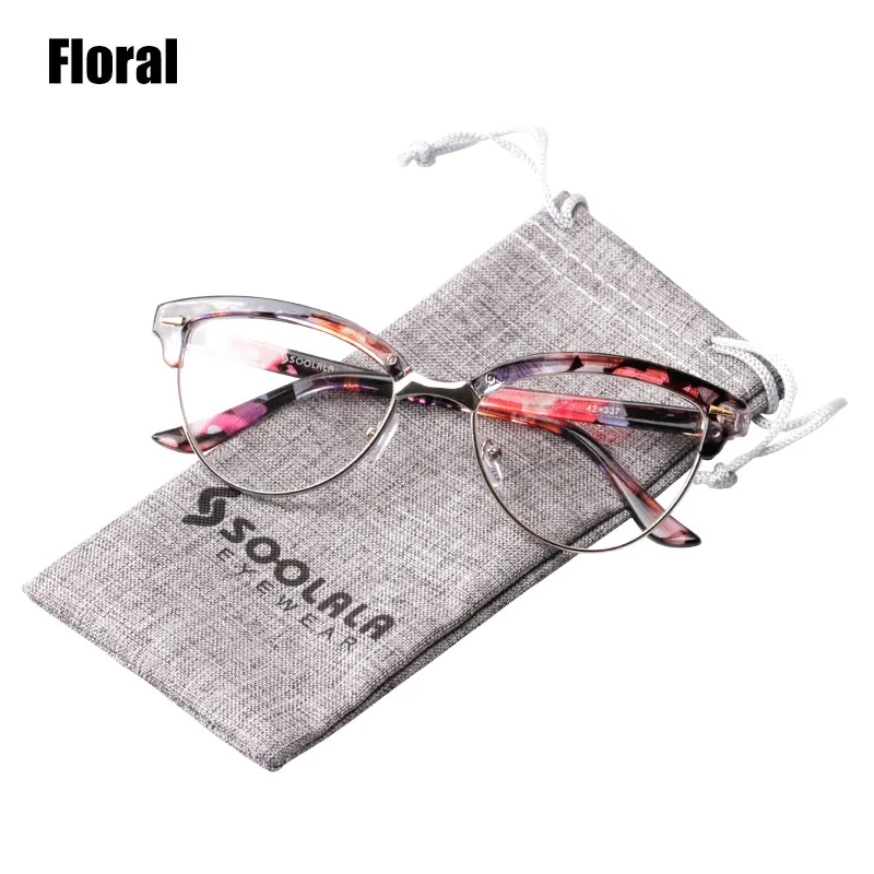 SOOLALA полуоправы очки для чтения «кошачий глаз» женские увеличительные очки Пресбиопия солнцезащитные очки для чтения 0,5 от 1,5 до 5,0 - Цвет оправы: Floral