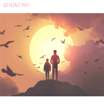 

SDOYUNO 40x50cm DIY frame oil painting by numbers kit for adults Cartoon dusk landscape HandPaint Home Decor Gift Canvas Drawing