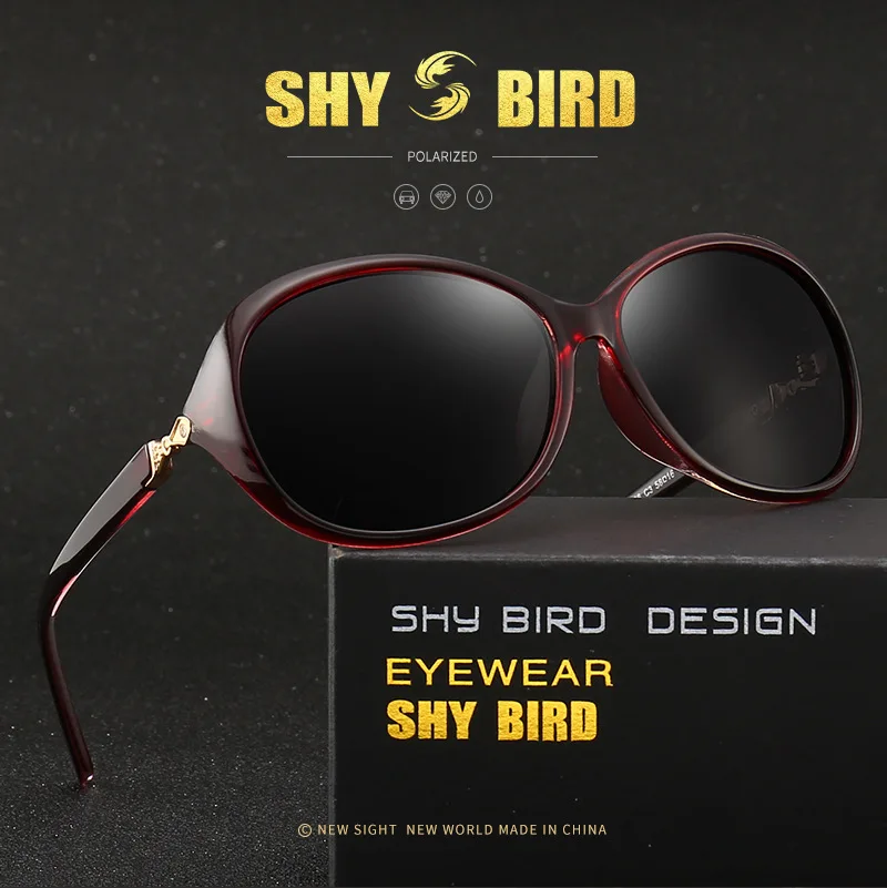 SHY BIRD Круглые Солнцезащитные очки женские поляризованные линзы красная оправа женские брендовые дизайнерские ретро очки черные очки UV400 оригинальная коробка
