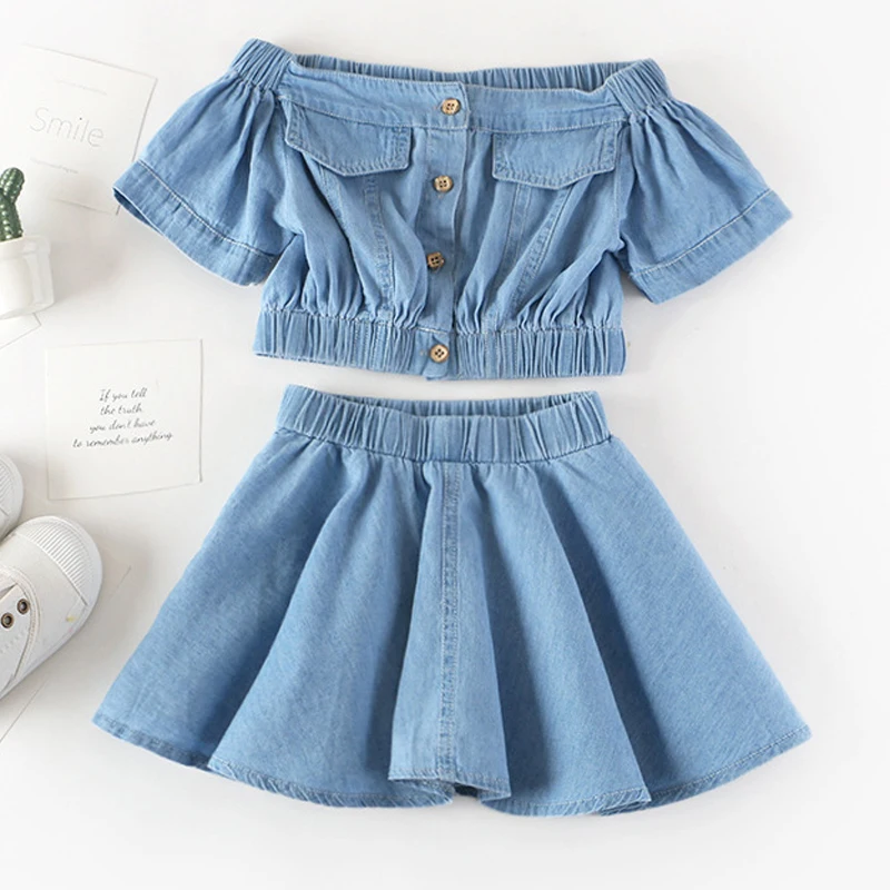 Special Price Children Clothing T-Shirt Suit Skirt Girls' Baby Kids Short-Sleeved Korean Denim Summer xXK85rGp9