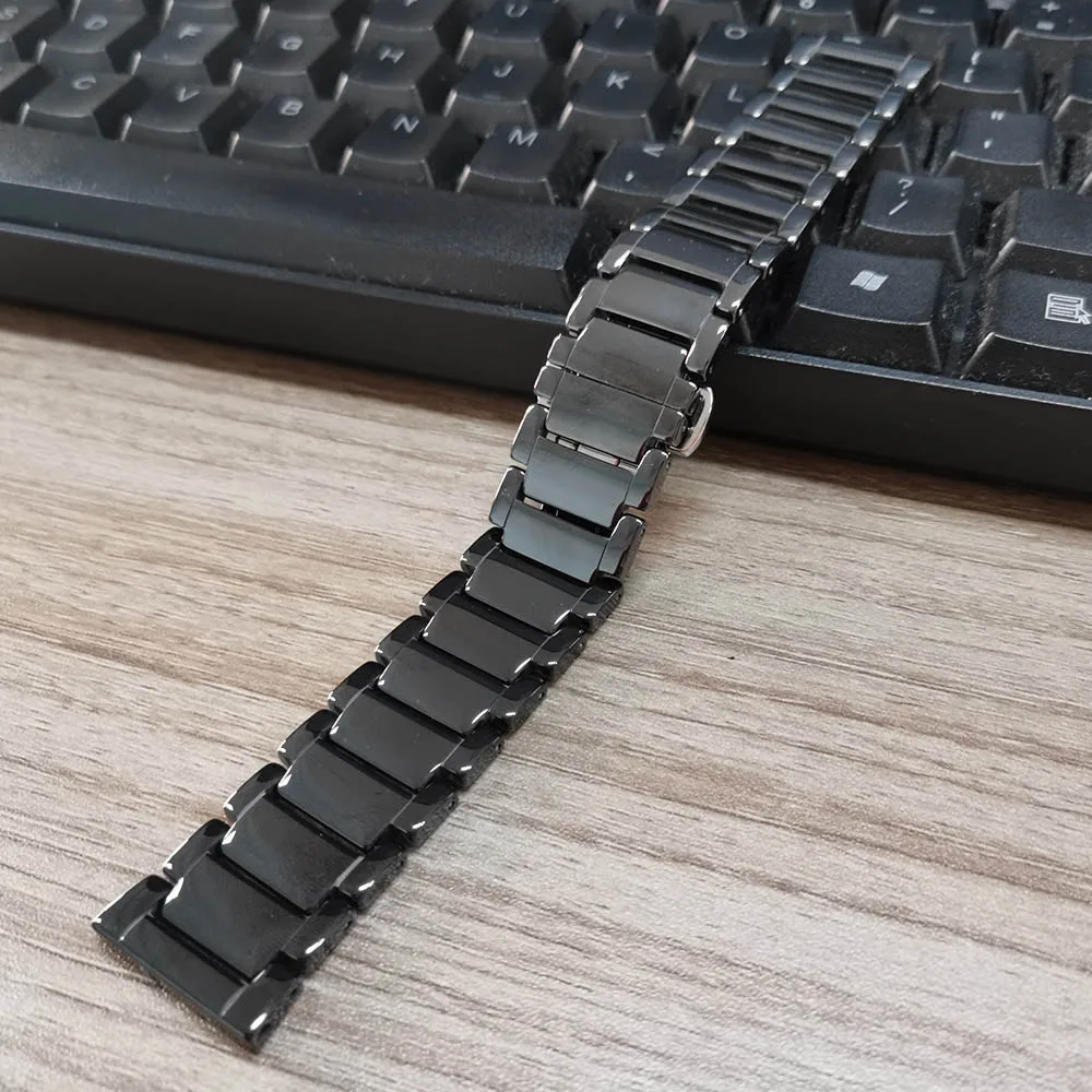 20 мм 22 мм керамический ремешок для samsung Galaxy Watch Active 2 1 ремешок 40 мм/44 мм/42 мм/46 мм/gear S3 браслет черный/белый наручный ремень - Цвет ремешка: Black 22mm