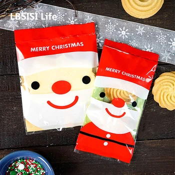 

LBSISI Life 100pcs Red Santa Claus Celebrate DIY Handmade Gift Biscuite Candy Machine Seal Packaging Bag Child Favor Cookies