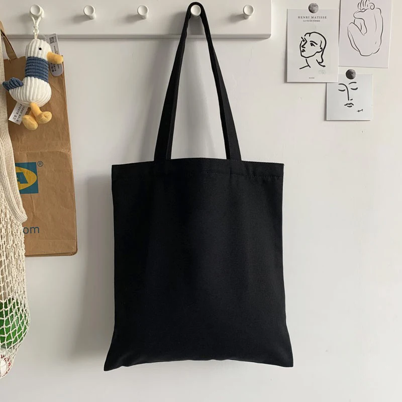 Fashion Solid Color Canvas Bag With Zipper Harajuku Female Tote Shopping Bag College Black White Original Shoulder Bag Daily Use