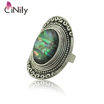 

CiNily Created Natural Abalone Shell Silver Plated Retro Wholesale New Sale Fashion for Women Jewelry Adjustable Ring NJ101